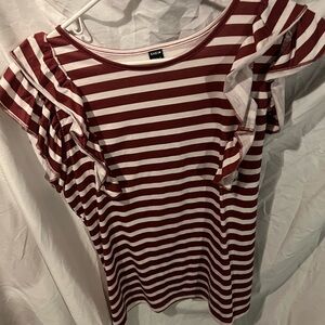SHEIN Women's Short Sleeve Striped Top - Burgundy and White